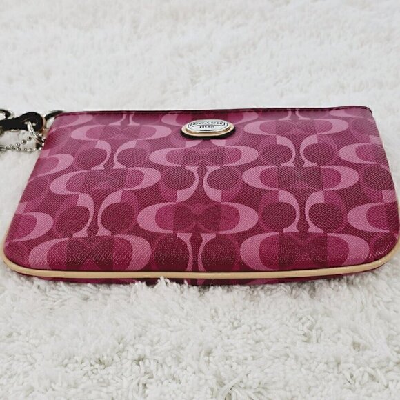 COACH Fushia Signature Logo Canvas and Leather Top Zip Wristlet Wallet Organizer - Picture 10 of 16